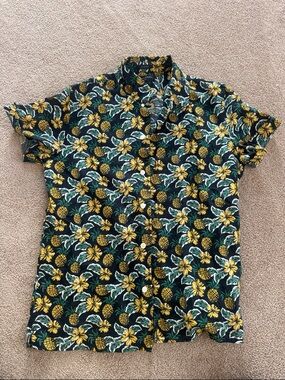 Banana Republic Short-Sleeve Pineapple Floral Button-Up — Yellow & Green